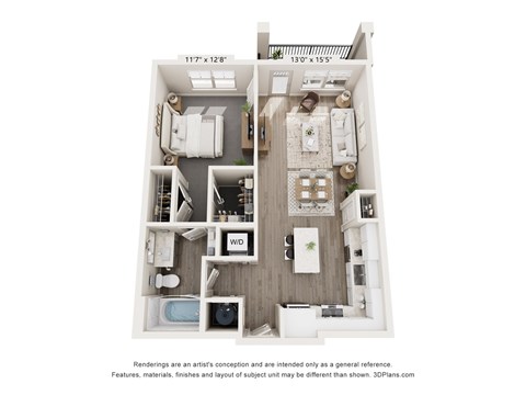 Floor plan for 1 bed, 1 bath, 795 sqft